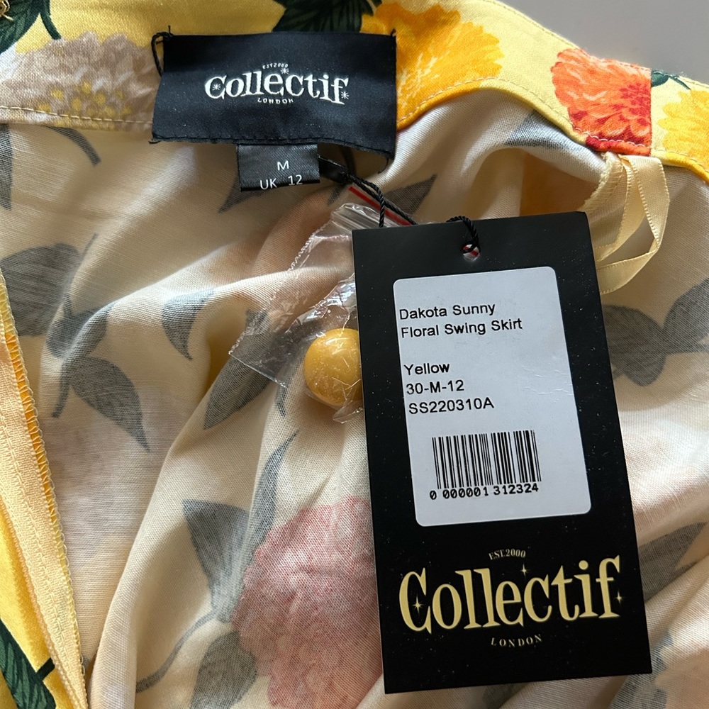 Collectif Dakota Yellow Floral Swing Skirt - Picture 5 of 7